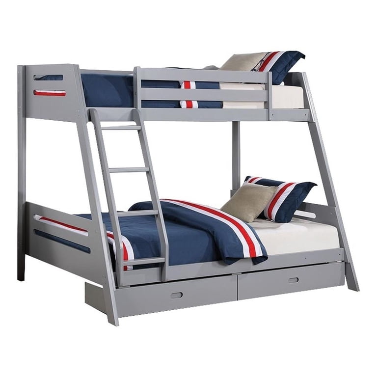 Emily Twin Over Full Bunk Bed with Ladder, 2 Drawers, Black Solid Wood