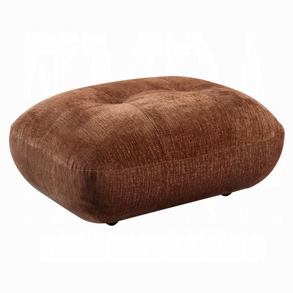 Tory Ottoman, Natural Brown Turned Wood Legs, 42 Inch Gray Polyester