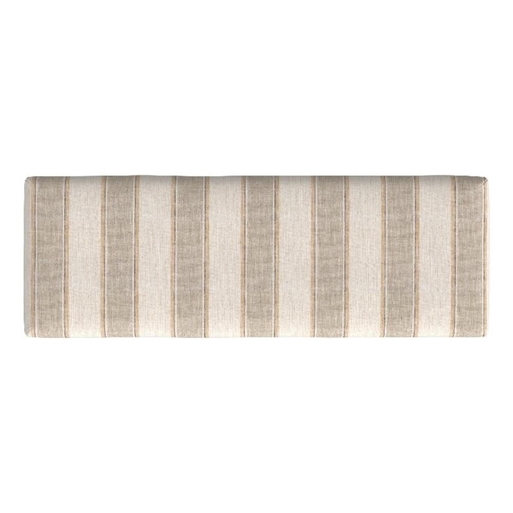Fin Bench, Natural Brown Wood, Striped Tan Cream Polyester 48 Inch
