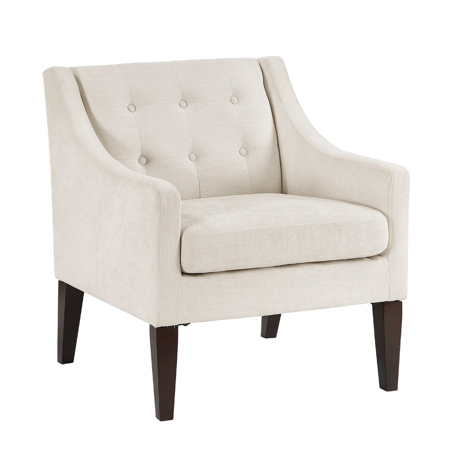 Ginna Accent Armchair, Button Tufted Beige Polyester, Brown Legs