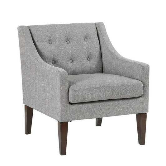 Ginna Accent Armchair, Button Tufted Light Gray Polyester, Brown Legs