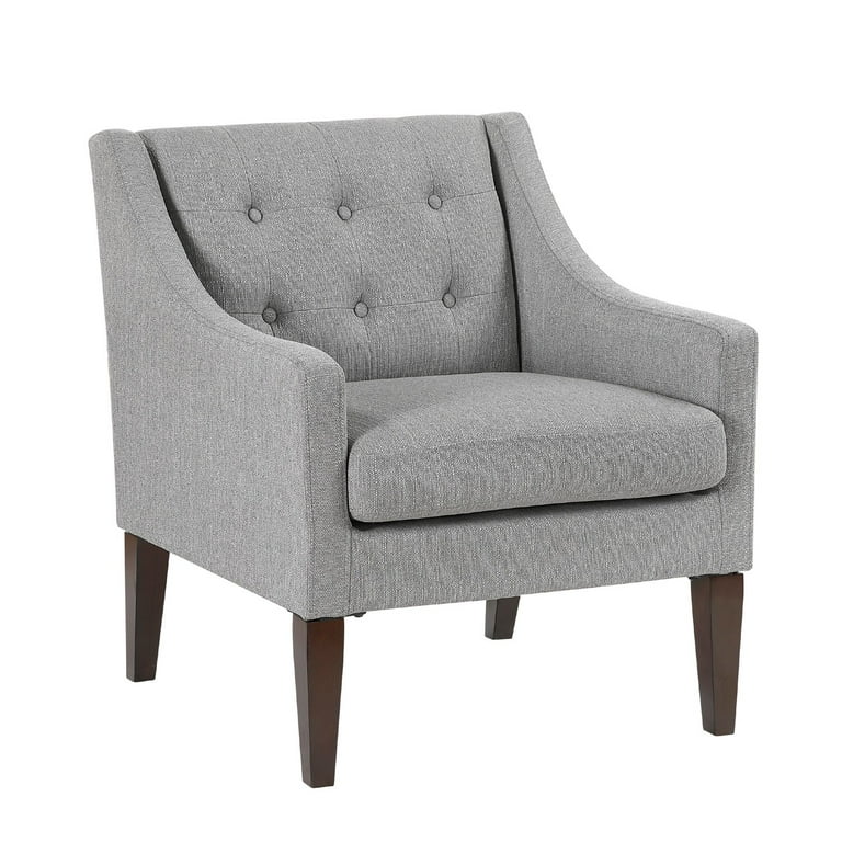 Ginna Accent Armchair, Button Tufted Dark Gray Polyester, Brown Legs