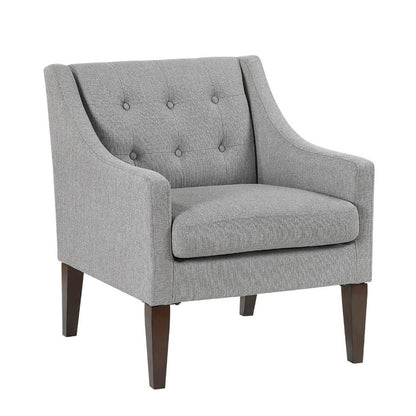Ginna Accent Armchair, Button Tufted Dark Gray Polyester, Brown Legs