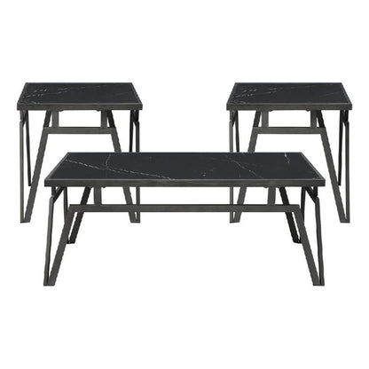 Howie 3pc Coffee and End Table Set, Black Sintered Stone, Bronze