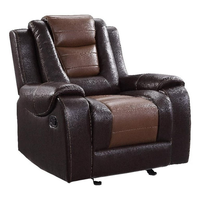 Istro 39 Inch Glider Manual Recliner Chair, 2 Tone Gray Faux Leather