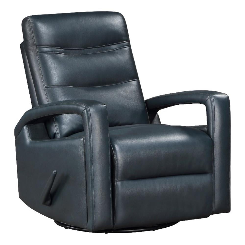Kamo Manual Recliner Swivel Chair, 32 Inch, Navy Blue Faux Leather
