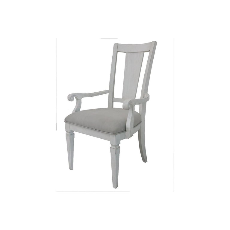 Kate 24 Inch Dining Armchair Set of 2, Light Gray Linen, White Wood Frame