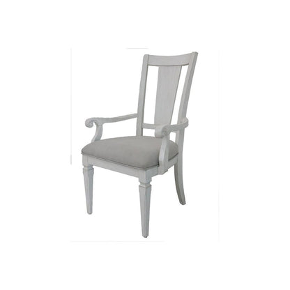 Kate 24 Inch Dining Armchair Set of 2, Light Gray Linen, White Wood Frame