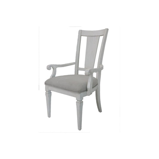 Kate 24 Inch Dining Armchair Set of 2, Light Gray Linen, White Wood Frame