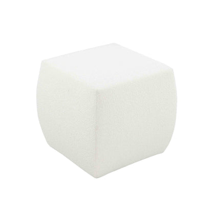Kay 18 Inch Modern Ottoman, Plush Cubic Tufted, White Boucle Upholstery