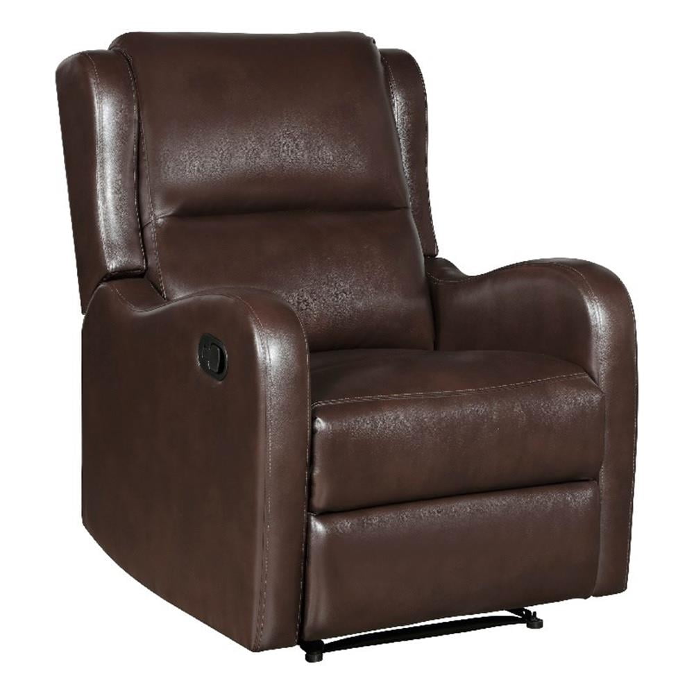 Kim Manual Recliner Chair with Tab Pull, Dark Brown Faux Leather