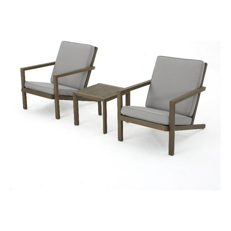 Liah Outdoor Patio Table Set, 2 Chair, Brown Acacia Wood, Gray Polyester