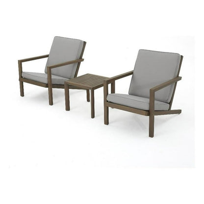 Liah Outdoor Patio Table Set, 2 Chair, Brown Acacia Wood, Gray Polyester