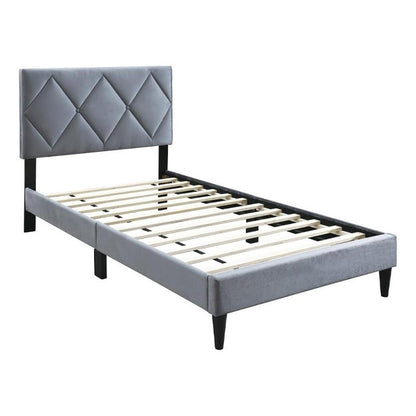 Lilian Full Size Bed, Tufted Gray Velvet Upholstery, Diamond Stitch