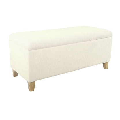Liv Storage Bench Ottoman, Cream Sherpa, Natural Brown Wood, 42 Inch