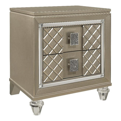 Loy Nightstand, 2 Drawers, Champagne Gold Metallic, Mirror Trim