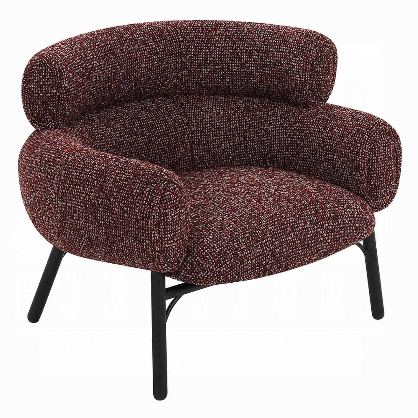 Meru Sofa Chair, Curved Back Maroon Red Tweed Fabric, Black Metal Legs