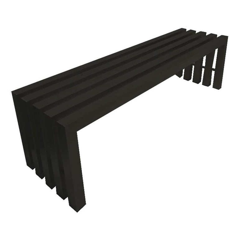 Namo 58 Inch Accent Bench, Modern Slatted Design, Rectangular, Black Steel