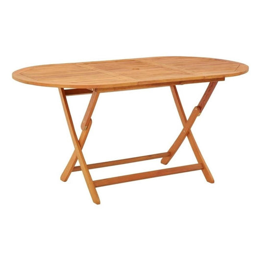Nila Folding Outdoor Dining Table, 63 Inch Slatted Oval Brown Wood Top