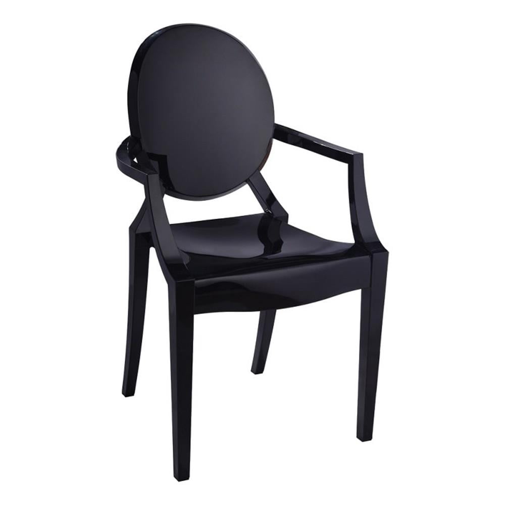 Nili Set of 4 Dining Armchairs, Oval Shape Back, Molded Seat, Black Finish
