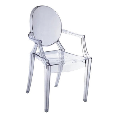Nili Set of 4 Dining Armchairs, Oval Shape Back, Molded Seat, Clear Finish