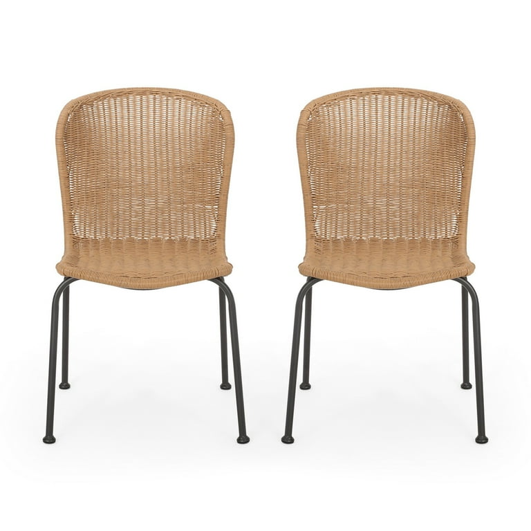 Outdoor Patio Chair Set of 2, Rattan Light Brown Wicker Weave, Scrolled