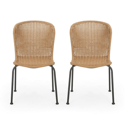Outdoor Patio Chair Set of 2, Rattan Light Brown Wicker Weave, Scrolled