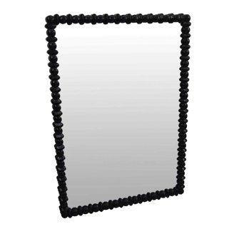 Perz Wall Mirror, 42 Inch, Square Frame, Black Beaded Wood Frame