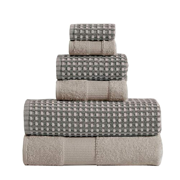 Porto 6 Piece Dual Tone Towel Set with Jacquard Grid Pattern The Urban Port, White