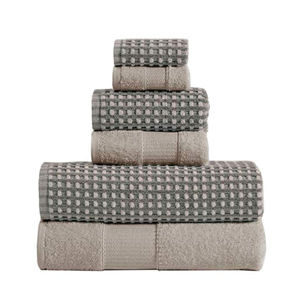 Porto 6 Piece Dual Tone Towel Set with Jacquard Grid Pattern The Urban Port, White