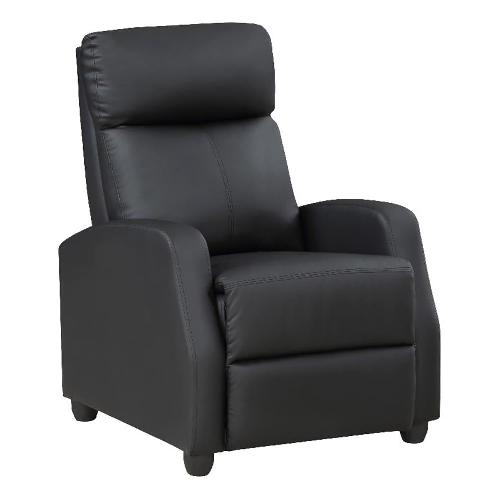 Recliner Chair, Manual Push Back, Black Faux Leather, 27 Inch