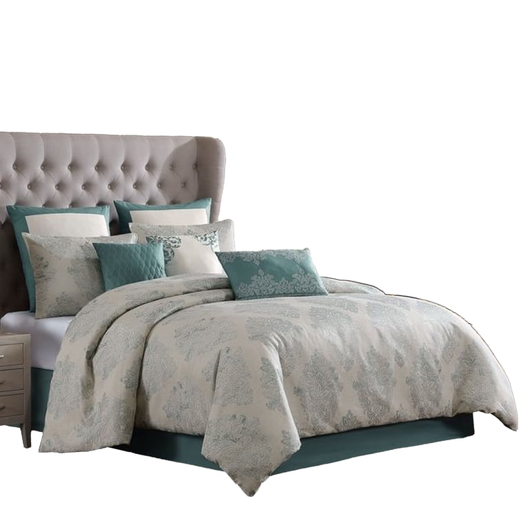 Regy 10pc Queen Size Comforter Set with Shams, Blue Gray Medallion