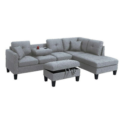 Rema 3pc Sectional Sofa, Chaise, Ottoman, 2 Pillows, Dark Gray Linen
