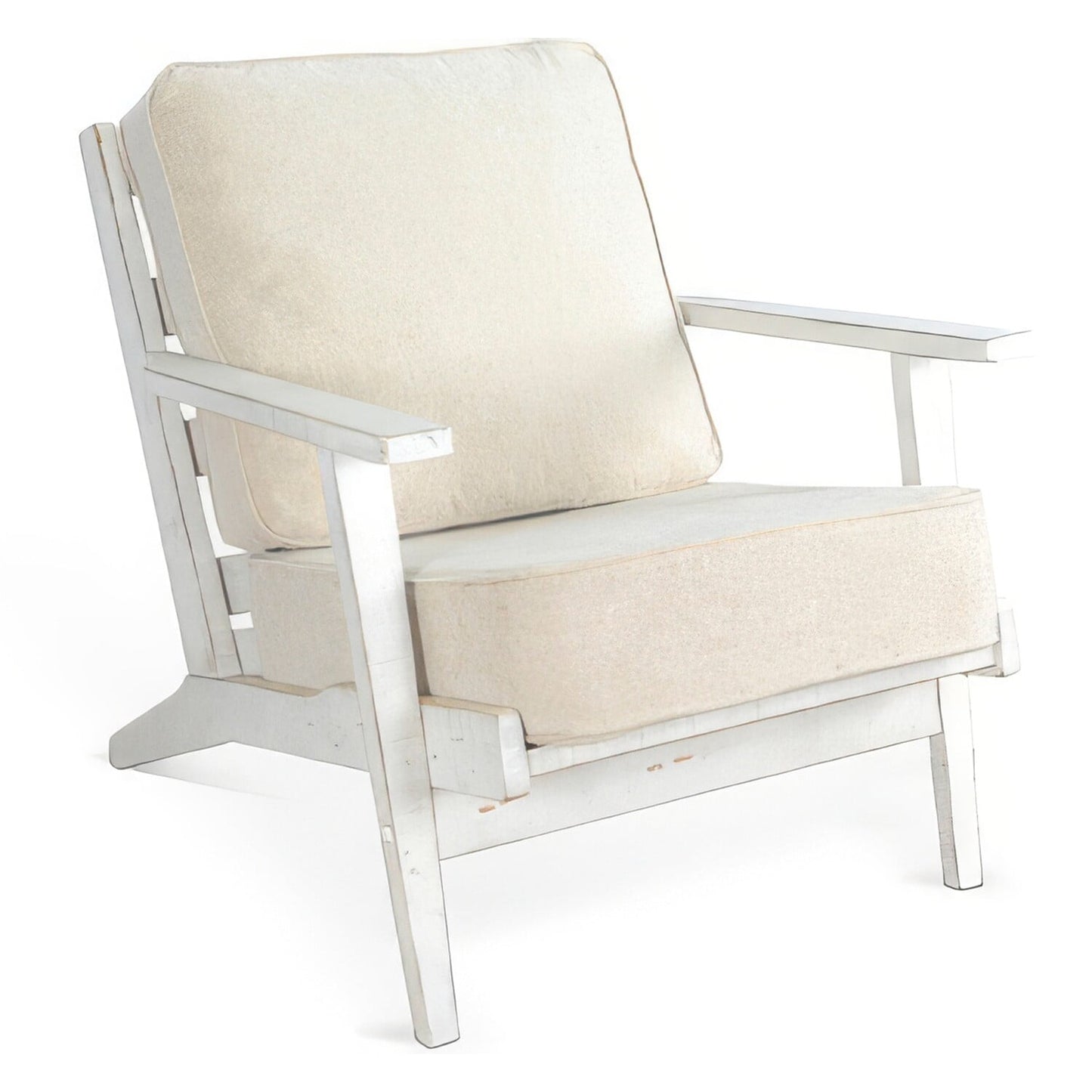Rena Accent Lounge Chair, Beige Seat, Classic Sand White Solid Wood