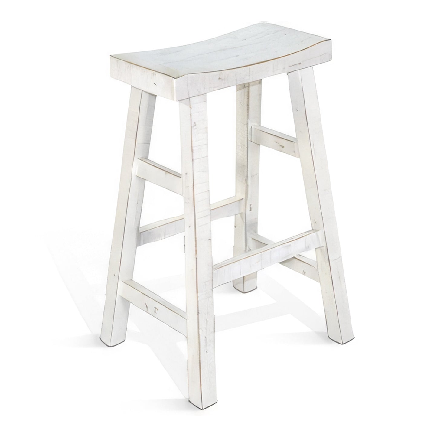 Cato 31 Inch Barstool, White Faux Leather Set, Low Back, Footrest, Metal