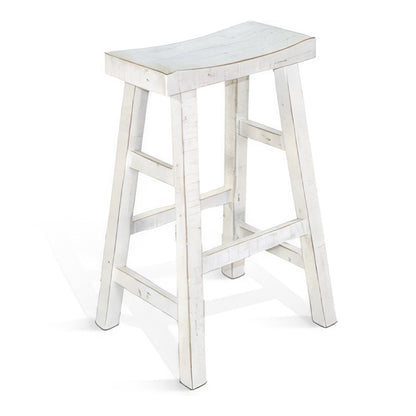 Cato 31 Inch Barstool, White Faux Leather Set, Low Back, Footrest, Metal