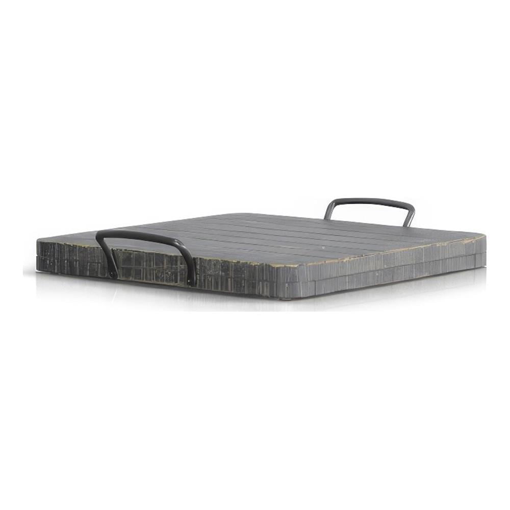 Rena Ottoman Tray with Metal Handles, 17 Inch Black Sand Mahogany Wood