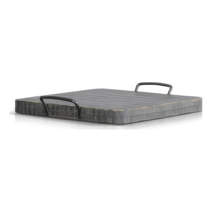Rena Ottoman Tray with Metal Handles, 17 Inch Black Sand Mahogany Wood