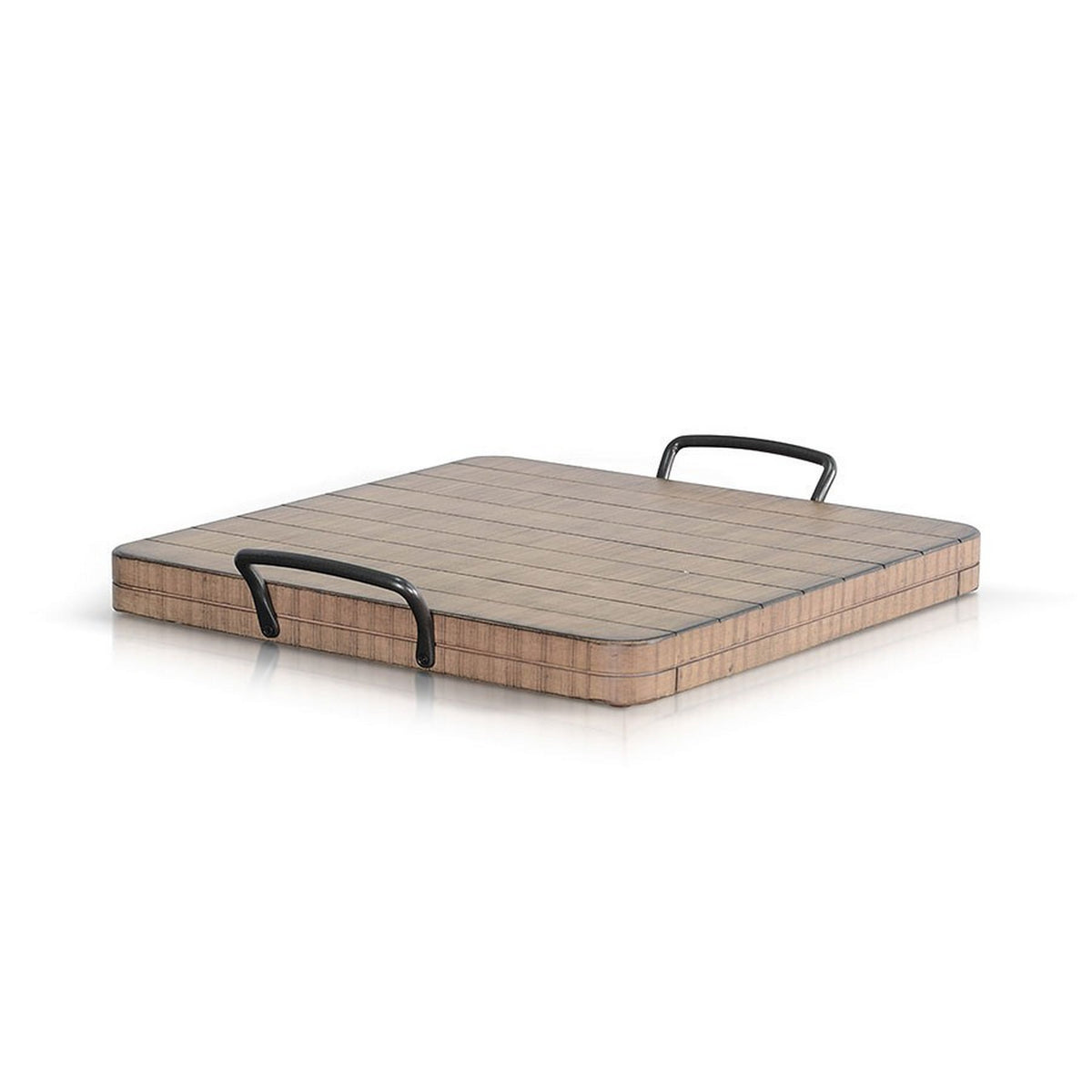 Rena Ottoman Tray with Metal Handles, 17 Inch Light Brown Mahogany