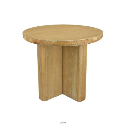 Round Side End Table, X Shaped Paneled Legs, 24 Inch Brown Wood