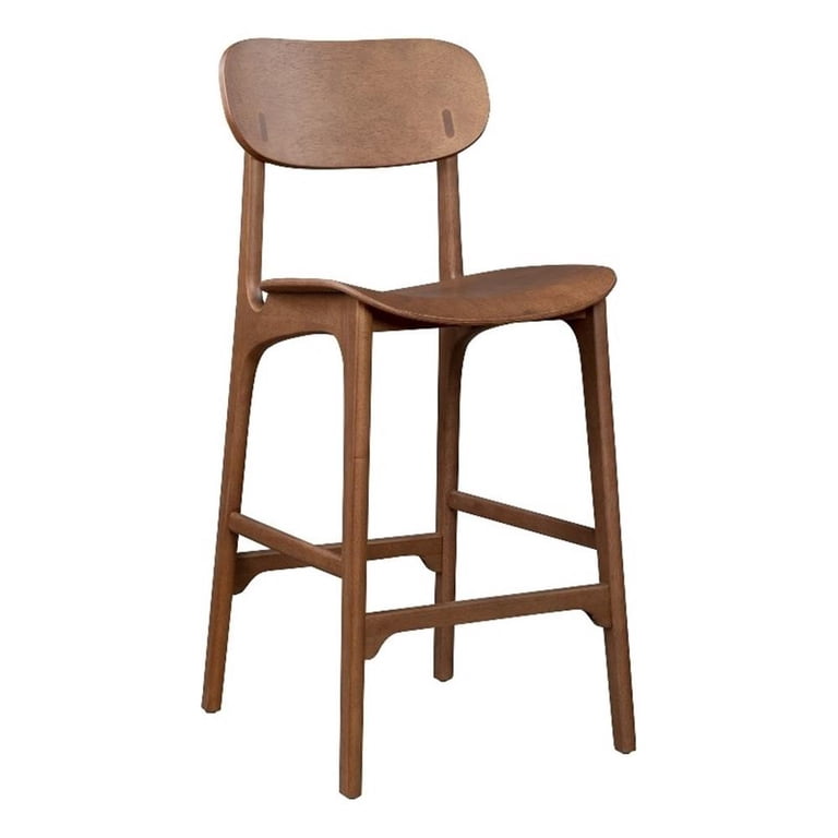 Seln 30 Inch Barstool Chair, Curved Seat, Open Back, Dark Brown Wood