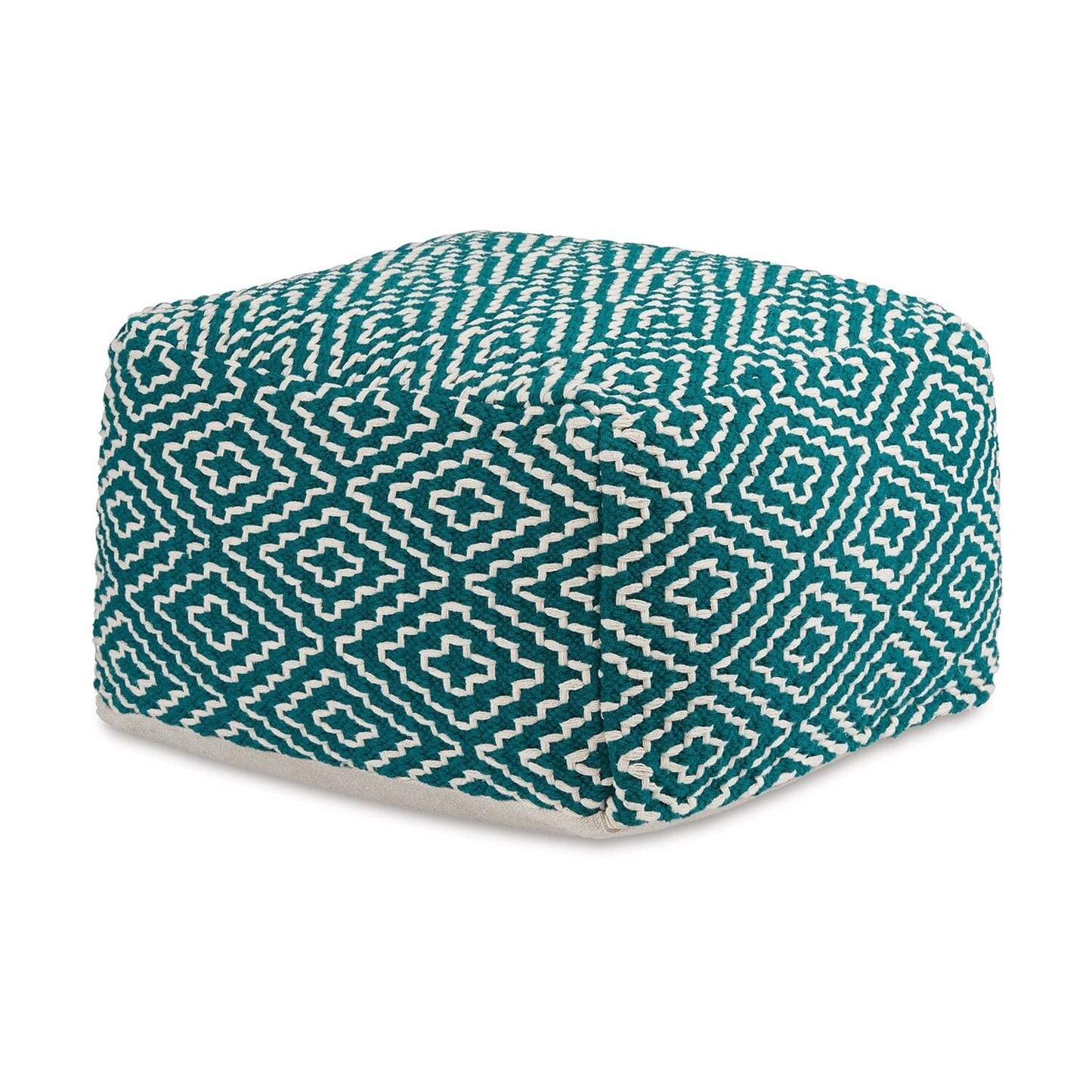 Sena 24 Inch Ottoman Pouf, Woven Pattern, Zipper Cotton Cover, Red White