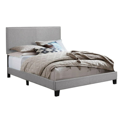 Shirin Queen Size Bed, Wood, Nailhead Trim, Upholstered Headboard, Black