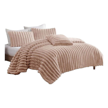 Sieno 4pc King Comforter Set, Blush Pink Faux Fur, Micro Mink Backing