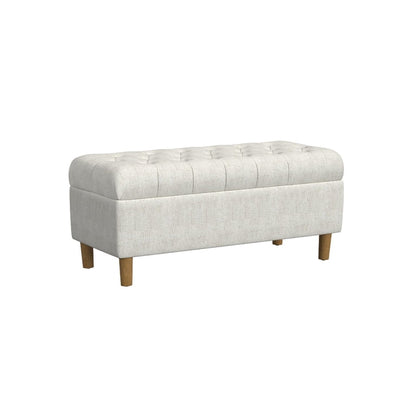 Sol Storage Bench Ottoman, Gray Woven Fabric, Brown Wood, 40 Inch