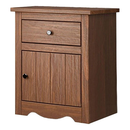 Stav Nightstand, 1 Drawer and Door, 25 Inch, Plank Style, Brown Solid Wood
