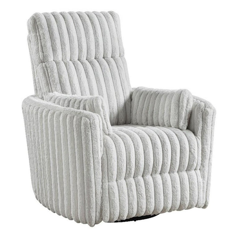 Swivel Manual Recliner Chair, 2 Pillows, White Corduroy, 39 Inch