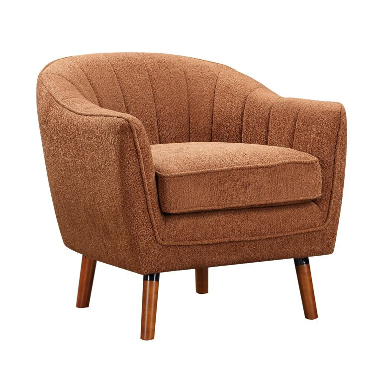 Tia 31 Inch Plush Accent Chair Armchair, Gray Polyester, Brown Solid Wood