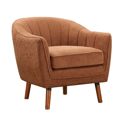 Tia 31 Inch Plush Accent Chair Armchair, Gray Polyester, Brown Solid Wood