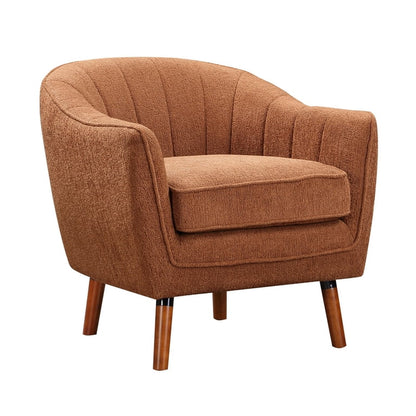 Tia 31 Inch Plush Accent Chair Armchair, Rust Polyester, Brown Solid Wood